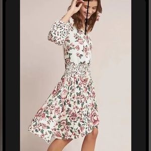 Anthropologie x Farm Rio Anabela Smocked Waist Floral Rose Dress Large